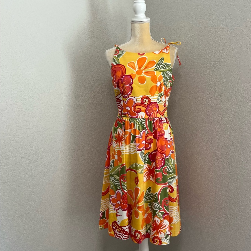 David Meister Vibrant Floral Midi Dress - Yellow and Orange